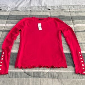 J. Crew Refined Rib T-Shirt with Button Cuffs in Berry Rouge size XXS